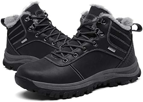 TSIODFO Men's Waterproof Snow Boots Leather Hiking Boot