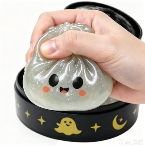 Halloween Spooky Pumpkin Stress Ball Squeeze Toy for Adults, Slow Rise Glitter DumplingSpooky Ghost Decorations, Halloween Cute Pumpkin Squeeze Fidget Toy for Stress Anxiety Relief(White Smile)