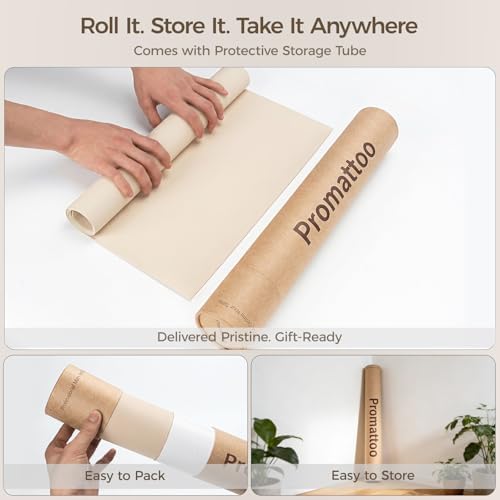 1.6mm Thick Leather 16x48 Inch Non-Slip Mat, Waterproof Countertop Protector, Kitchen Countertop Cover/Desktop Blotter, Warm Beige