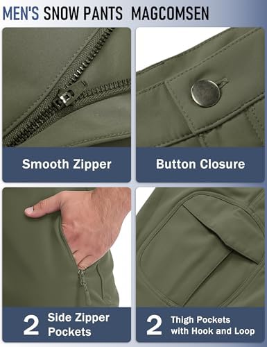 MAGCOMSEN Snow Pants for Men Fleece Lined Softshell Winter Men's Ski Pants