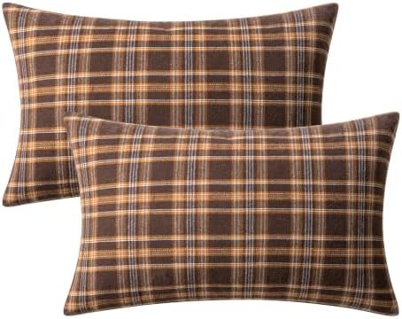 MIULEE Fall Plaid Pillow Covers Scottish Tartan 12x20 Dark Brown