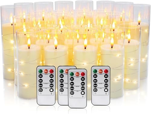 YOROXRG 24 Pack Christmas Decoration Flickering Flameless Candles,Battery Operated Candles,LED String Lights LED Candles for New Year, Home Decor, Parties,Wedding(D2.2 xH 5" 6" 7") (Ivory)