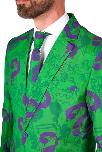 Offstream Men's DC Comics Riddler Halloween Costume Suit, Slim Fit 3-Pc; L