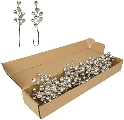 LLZLL 32 Pack Christmas Picks Artificial Christmas Tree Berries 6.5 Inch Holly Berry Stems for Winter Xmas Holiday DIY Ornaments（Champagne）