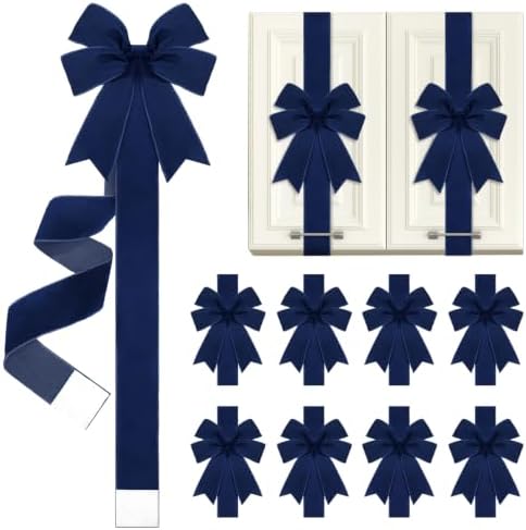 Daifunli 9 Pcs Navy Blue Christmas Velvet Cabinet Bows Ribbons for Kitchen