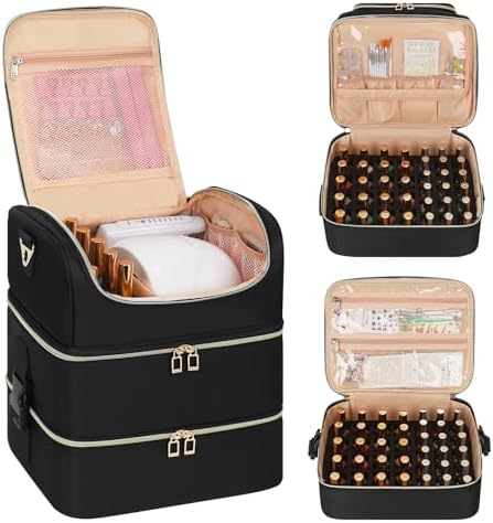 CUBETASTIC Extra Large Nail Polish Organizer - Three Layer Nail Organizers And Storage Bag, Portable Nail Supplies Organizer Case, Travel Carrying Box for Nail Tech Kit/Tattoo/Cosmetic