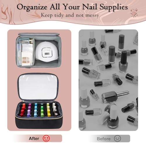 YOREPEK Nail Polish Organizer Bag Holds 48 Bottles (15ml/0.5 fl.oz) UV lamp