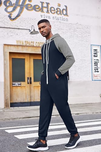 COOFANDY Mens Jumpsuit Onesie Hooded Full Zip One Piece Jogging Tracksuit