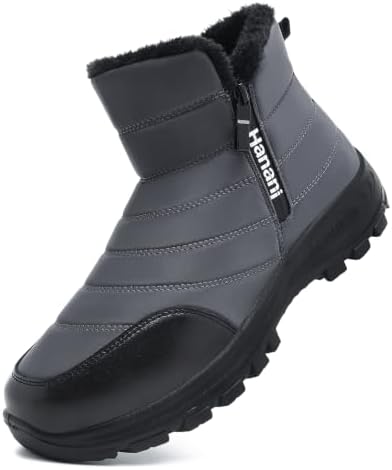 Hanani Mens Winter Snow Boots Fur Lined Warm Ankle Boots Zipper Closure Waterproof Outdoor Boots Men's Lightweight Comfortable Shoes