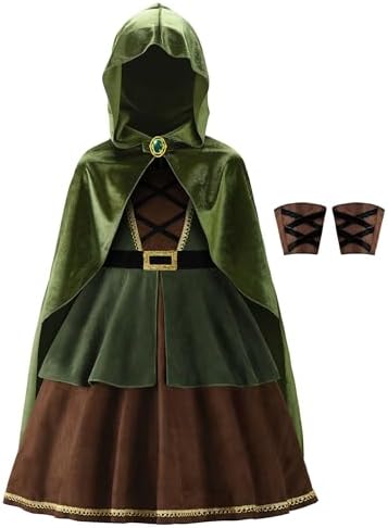 ReliBeauty Archer Costume Girls Huntress Costume for Girls with Cape,Green