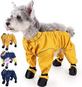 Waterproof Dog Boots Rain Boots with Suspender, Dogs Shoes Paw Protector for Small Medium Puppy, Anti-Slip Doggy Boot Belly Protector, Rain Booties Snow Pants Dogs Suspender Booties Leggings(M,yellow)