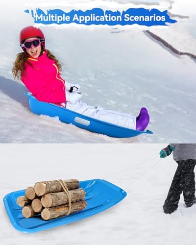 3 Pack Snow Sled for Adults, with Pull Rope and Handles Plastic Sled, Toboggan Snow Sledding, Three Color Combinations