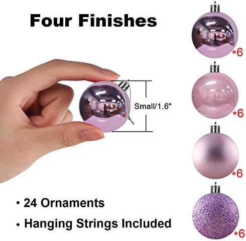 Lavender Purple 1.6" Small Christmas Balls Christmas Tree Decoration Ornaments Shatterproof Hanging Balls for Birthday Halloween Holiday Wedding Decorations Set of 24pcs