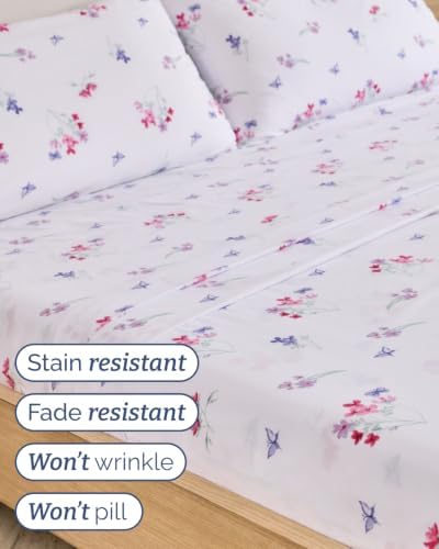 Twin 4 Piece Boho Botanical Floral Sheet Set - Breathable & Cooling - Posy