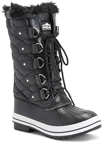 POLAR Womens Snow Boot Nylon Tall Winter Fur Lined Snow Warm Waterproof Rain Boot
