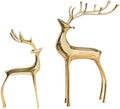 Reindeer Figurine Statues Deluxe Set of 2, Christmas Deer Pure Copper Heavy Reindeer Ornaments for Home Decor Accents Living Room Office Bookself Tabletop Mantle Christmas Decoration, Gold