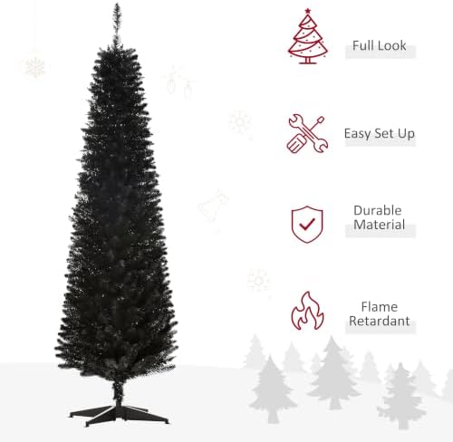 HOMCOM 6' Artificial Pencil Christmas Tree 390 Realistic Branch Tips Black