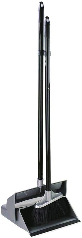 Elliott Basic Lobby Dustpan and Brush Set,Upright Sweeping Broom and Dust Pan Set Ideal for Home use,Supplied with Grey Plan and Black Handles
