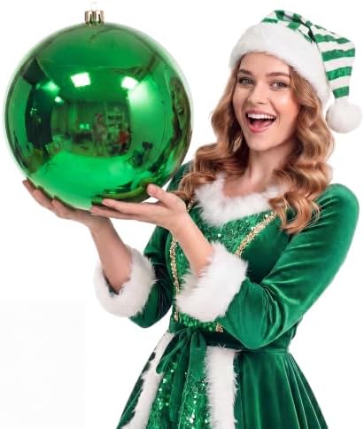 Threan 12 Inch Large Emerald Green Shiny Christmas Ball Ornaments