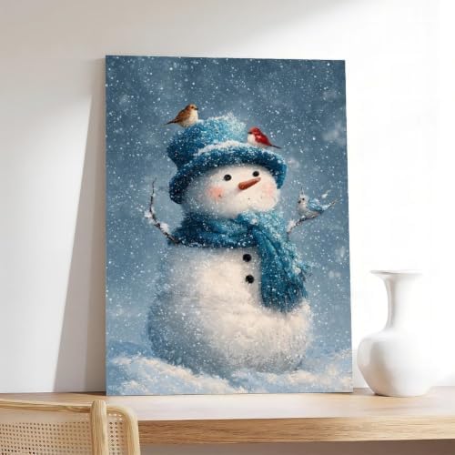 JDBeehpy Funny Wall Art Blue Snowman Holiday Wall Decor Framed 8x12inch