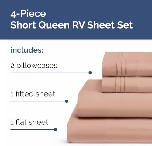 Short Queen Size 4 Piece Bed Sheet Set - RV Short Queen Sheets - Mauve