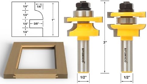 YONICO Raised Panel Cabinet Door Rail and Stile Router Bits Set 4 Bit Round Over-Ogee 1/2-Inch Shank 12432