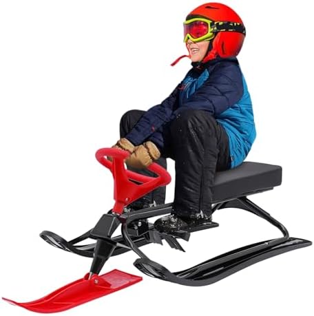 Snow Racer Sled, Children Snow Bike with Flexible Steering Wheel and Anti-Slip Pedal 220 LBS Loading Capacity Steerable Adult Snow Sled for Skiing Ice Skating Sand Skating