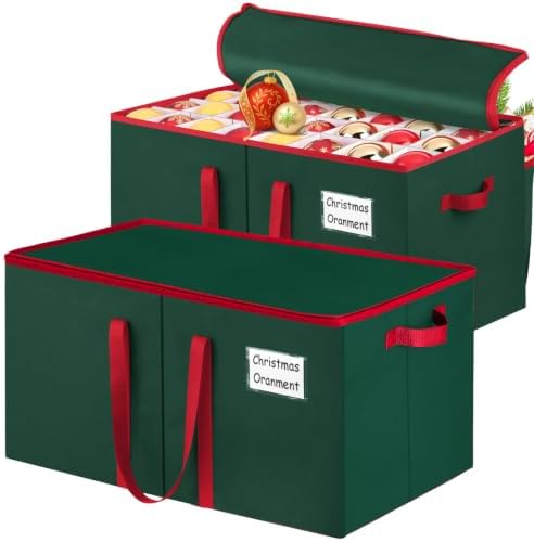 SeasonBliss Christmas Ornament Storage Box, Large Holds 256 Balls, Green