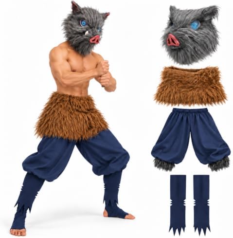 4 Pcs Wild Boar Costume Adult Men Mask Apron Set Anime Cosplay