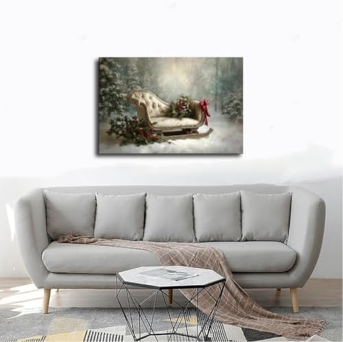 JDBeehpy Retro Christmas Sleigh Wall Art Canvas Prints Unframed 12x18inch