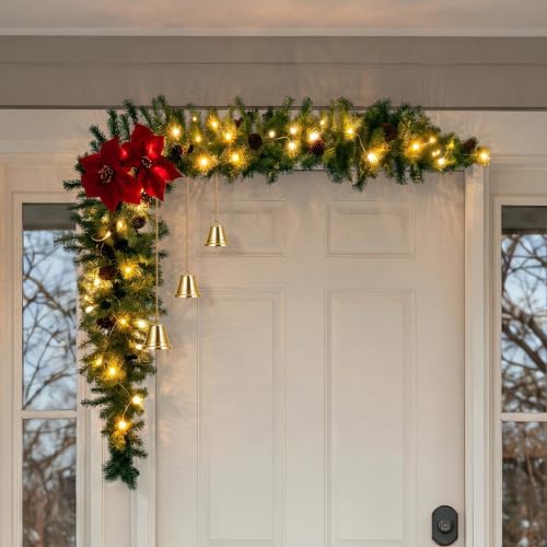 Christmas Door Decorations with LED Light, Poinsettias, Pinecones