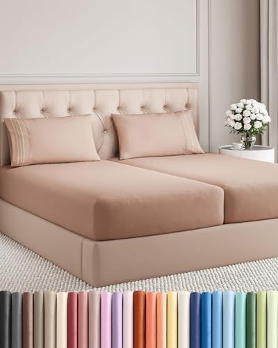 Split King Size 5 Piece Sheet Set - Breathable & Cooling Sheets - Mauve