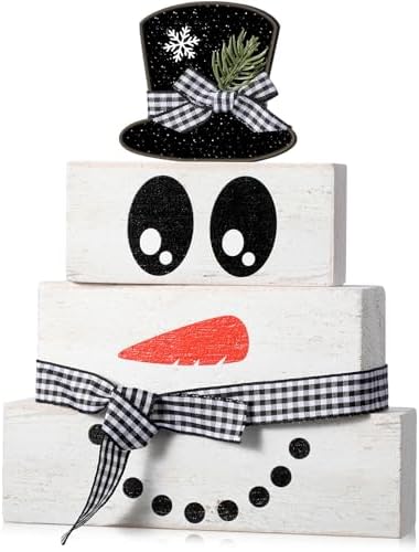 Moucuny 4 Pcs Wooden Snowman Blocks Tiered Tray Decor Farmhouse Table