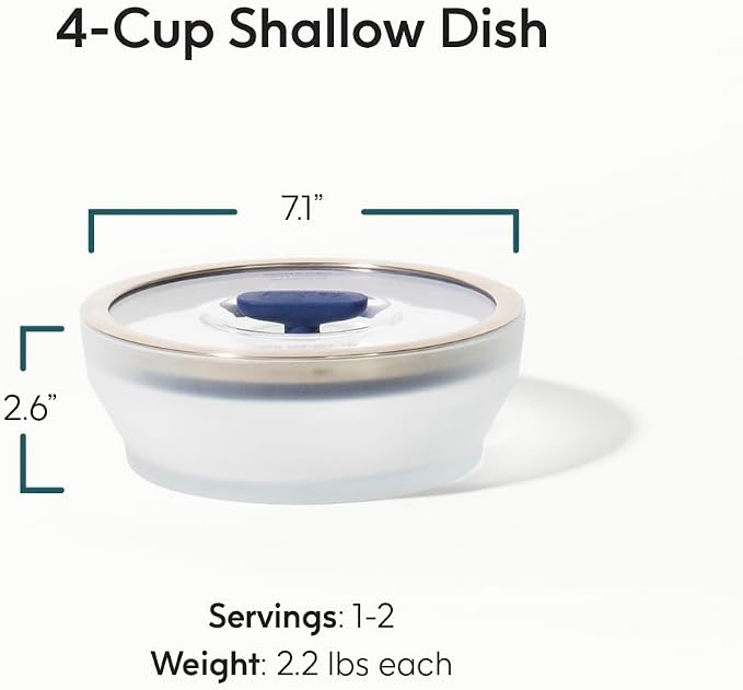 Anyday 4-Cup Microwave Cookware Glass Container with Lid (Blueberry) | Plastic-Free Shallow Food Storage, Stackable Airtight Steamer, Vented Lid, Microwave-Safe Reheating, Steaming Vegetables