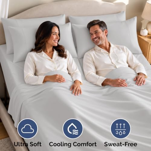 Flex Top Split Head King 4 Piece Sheet Set - Soft & Cooling - French Grey