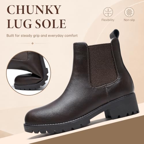 Chelsea Boots Women Winter Boots Fur Lined Chunky Lug Sole Ankle Booties
