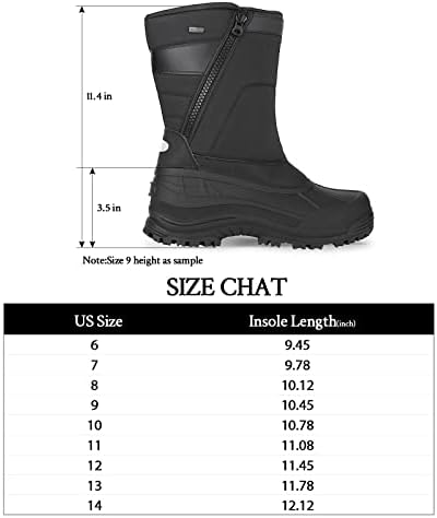 mysoft Men's Winter Snow Boots Mid Calf Waterproof Insulated Fur Lined Warm Anti-Slip Zip Boot