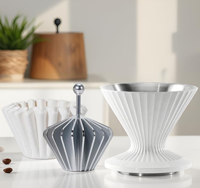 Filter Paper Presser All Metal Coffee Filter Shape Retainer Pre-pour Tool for Basket & V60 Filter Paper Pour Over Coffee (Silver)
