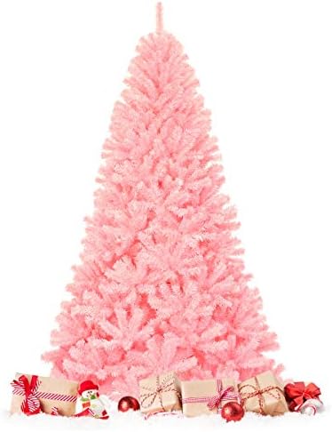 HAPPYGRILL 7.5FT Artificial Pink Christmas Tree with Stand New PVC Material Rich Thicken Tips Christmas Festival Decoration