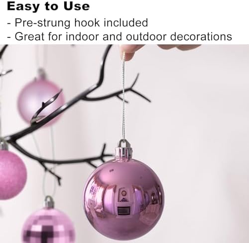 Bubblegun Pink Christmas Ornaments - Christmas Tree Decorations Shatterproof Hanging Balls for Birthday Wedding Holiday Decor Set of 36pcs, Multi-Sizes(1.6",2.5",3.2")