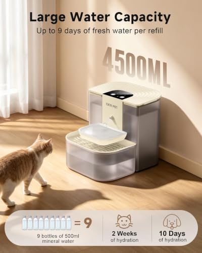 Heated Cat Water Fountain No Filters,4.5L Wireless Automatic Pet Fountain