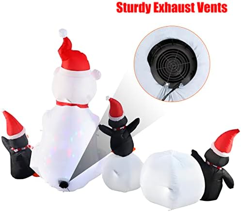 Inflatable Christmas Decorations, SHDEJTG 10FT Snowman Polar Bear Snowball Blow Up Christmas Decorations Outdoor with Colorful Rotating LED Lights, Giant Inflation for Xmas Indoor Lawn Garden