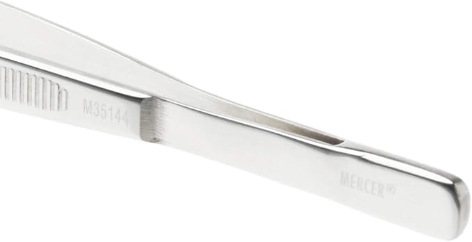 Mercer Culinary 18-8 Stainless Steel Chef Plating Tongs, Curved Fine Tip, 6-1/8 Inch