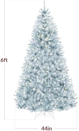 Best Choice Products 6ft Pre-Lit Ice Blue Christmas Tree, Full Artificial Holiday Decoration w/ 947 Branch Tips, 250 Lights, Foldable Base