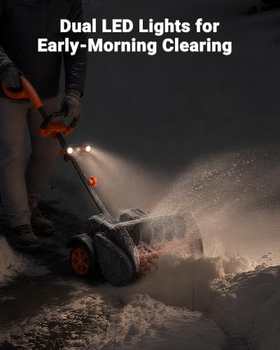 VOLTASK 48V 16.3-Inch Cordless Snow Shovel with LED Lights, Brushless Motor