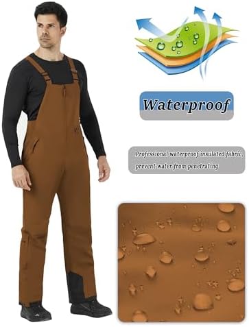 WULFUL Mens Insulated Snow Bibs Waterproof Winter Ski Pants Snowboarding Overalls