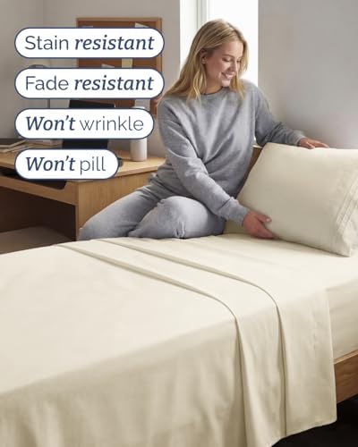 Twin XL Size 3 Piece Sheet Set - Breathable & Cooling Sheets - Off White