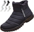 Men's Waterproof Warm Cotton Zipper Snow Ankle Boots, Fur Lined Thick Plush Booties, Anti-Slip Orthopedic Outdoor Shoes