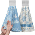 2 Pcs Winter Kitchen Towels with Hanging Loop, Blue White Snowflake Hand Tie Towels Oven Baking Cooking Dish Towels Soft Absorbent Fast Drying Hanging Towel for Bathroom
