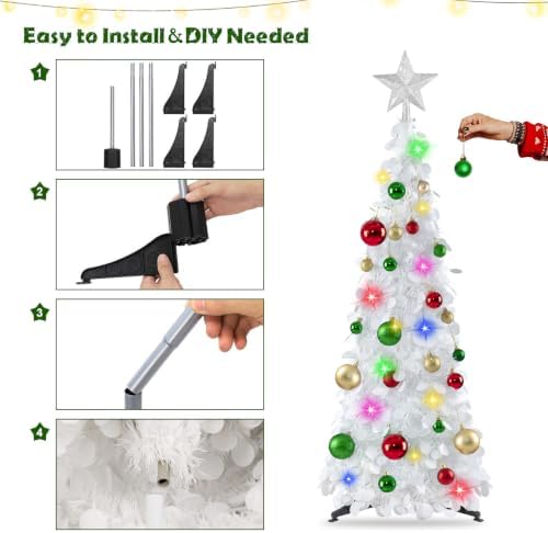 N&T NIETING Pop Up Christmas Tree with Lights & Ornaments, 3FT, White